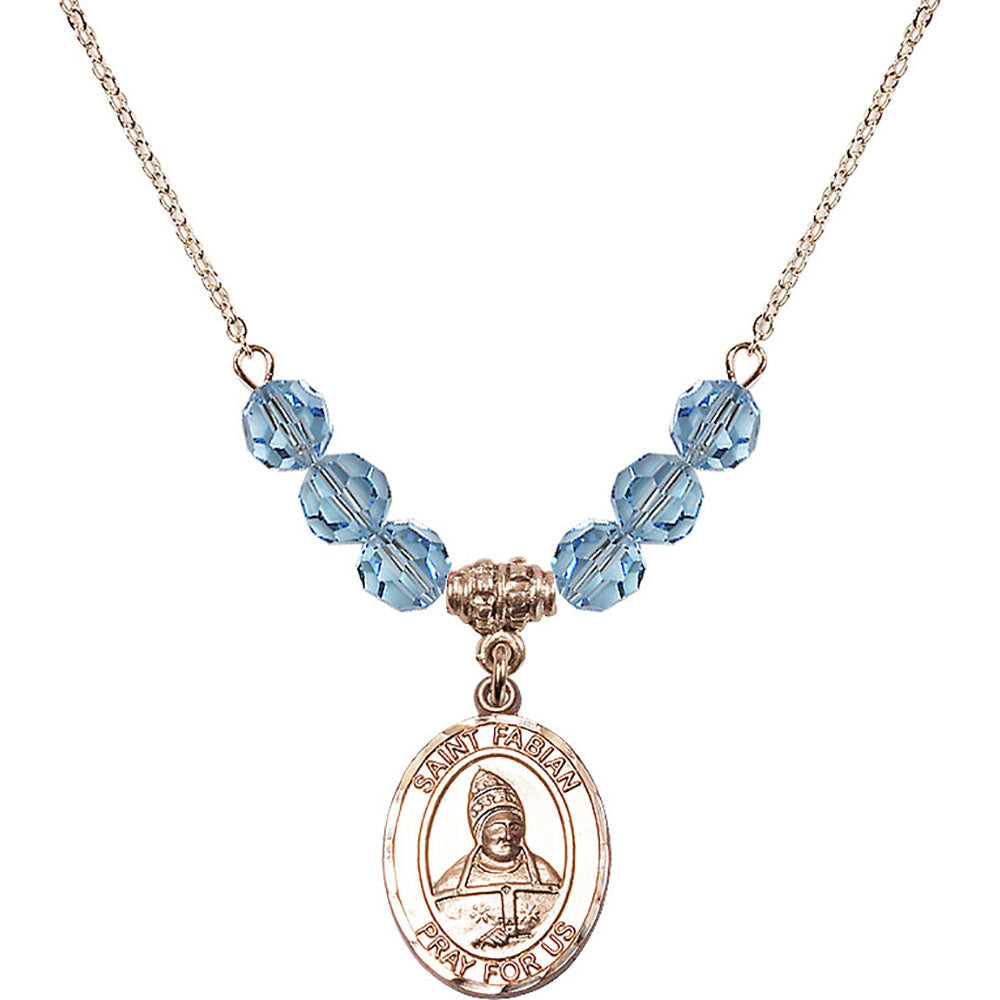 14kt Gold Filled Saint Fabian Birthstone Necklace with Aqua Beads - 8427