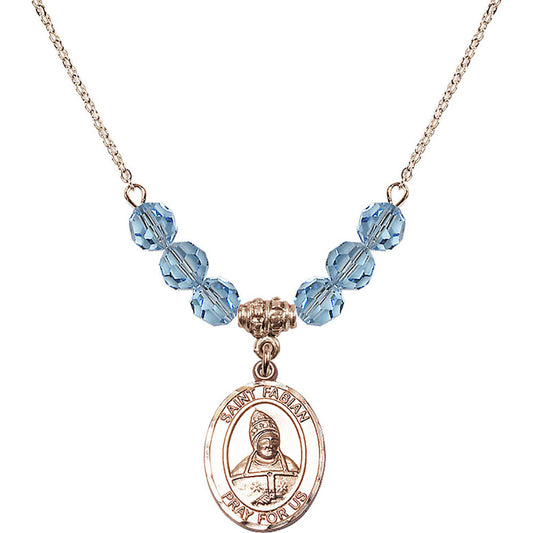 14kt Gold Filled Saint Fabian Birthstone Necklace with Aqua Beads - 8427