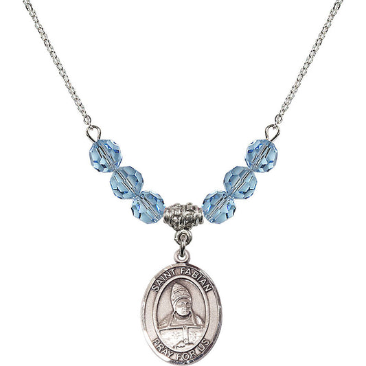 Sterling Silver Saint Fabian Birthstone Necklace with Aqua Beads - 8427