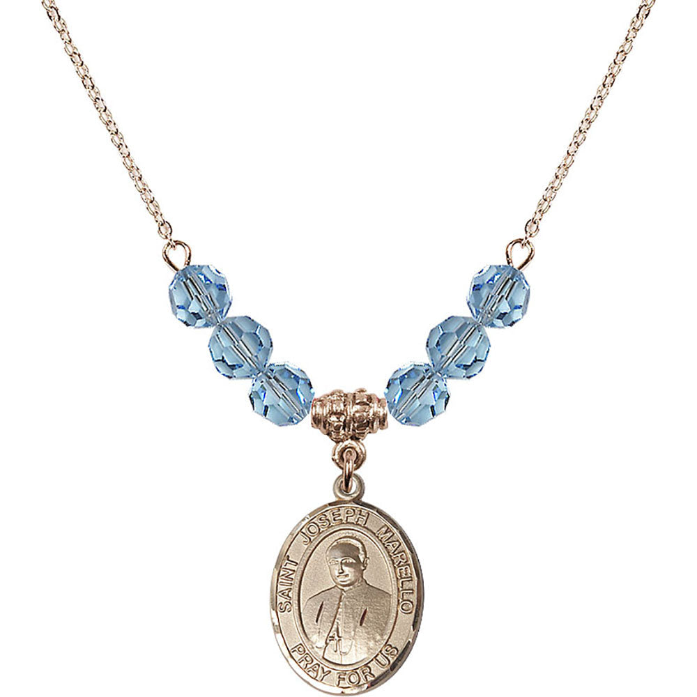 14kt Gold Filled Saint Joseph Marello Birthstone Necklace with Aqua Beads - 8430