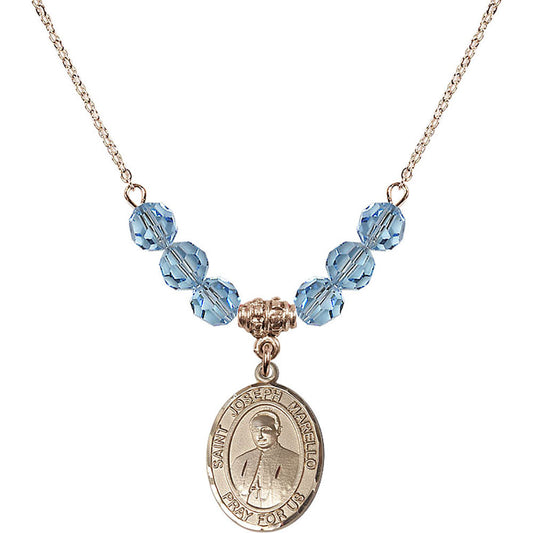 14kt Gold Filled Saint Joseph Marello Birthstone Necklace with Aqua Beads - 8430