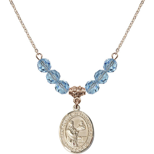 14kt Gold Filled Saint Claude de la Colombiere Birthstone Necklace with Aqua Beads - 8432