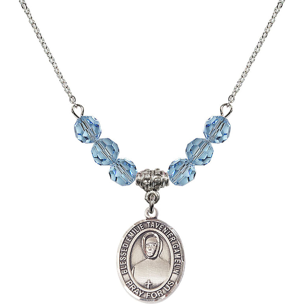 Sterling Silver Blessed Emilie Tavernier Gamelin Birthstone Necklace with Aqua Beads - 8437