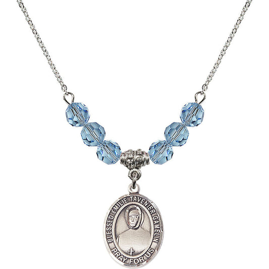 Sterling Silver Blessed Emilie Tavernier Gamelin Birthstone Necklace with Aqua Beads - 8437