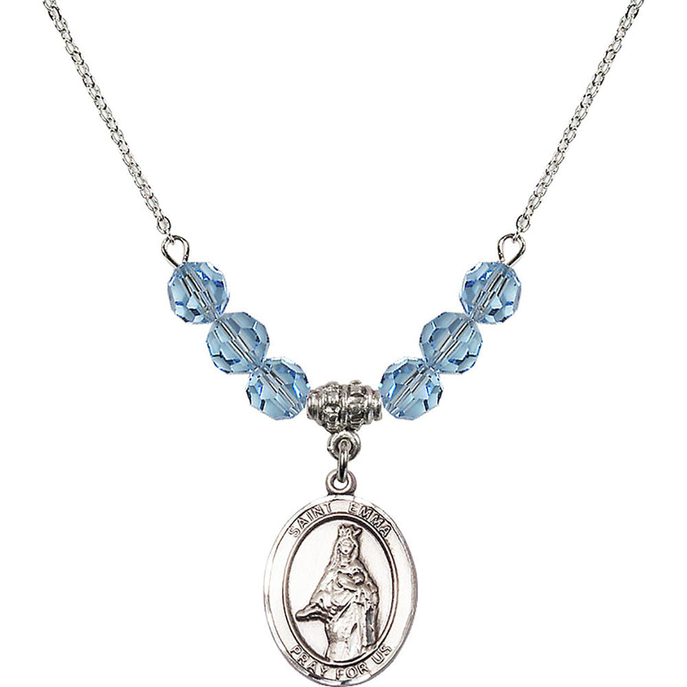 Sterling Silver Saint Emma Uffing Birthstone Necklace with Aqua Beads - 8450