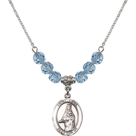 Sterling Silver Saint Emma Uffing Birthstone Necklace with Aqua Beads - 8450