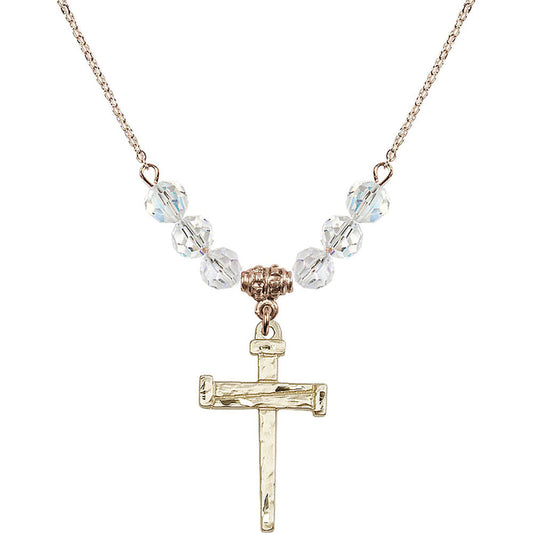 14kt Gold Filled Nail Cross Birthstone Necklace with Crystal Beads - 0013