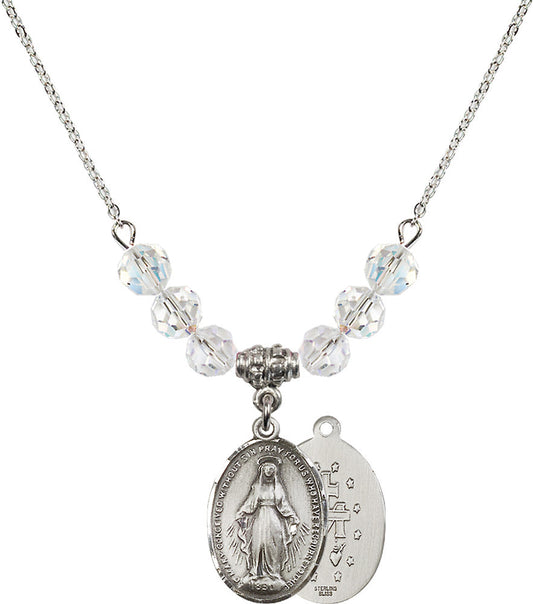 Sterling Silver Miraculous Birthstone Necklace with Crystal Beads - 0015