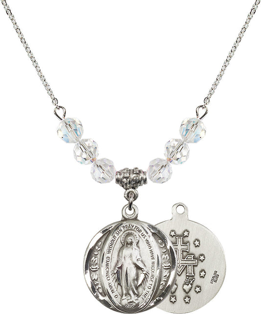 Sterling Silver Miraculous Birthstone Necklace with Crystal Beads - 0017