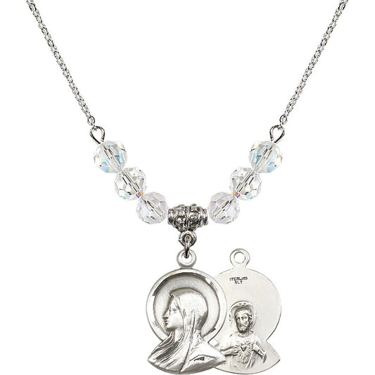 Sterling Silver Madonna Birthstone Necklace with Crystal Beads - 0020