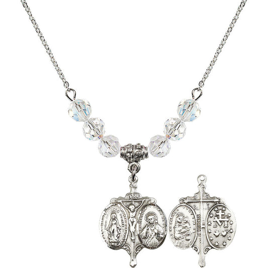 Sterling Silver Novena Birthstone Necklace with Crystal Beads - 0021