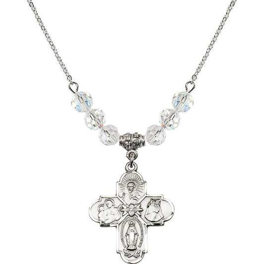 Sterling Silver 4-Way Birthstone Necklace with Crystal Beads - 0043