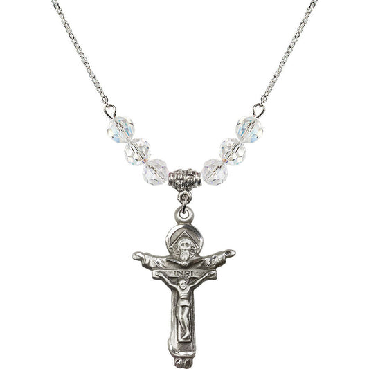 Sterling Silver Trinity Crucifix Birthstone Necklace with Crystal Beads - 0065