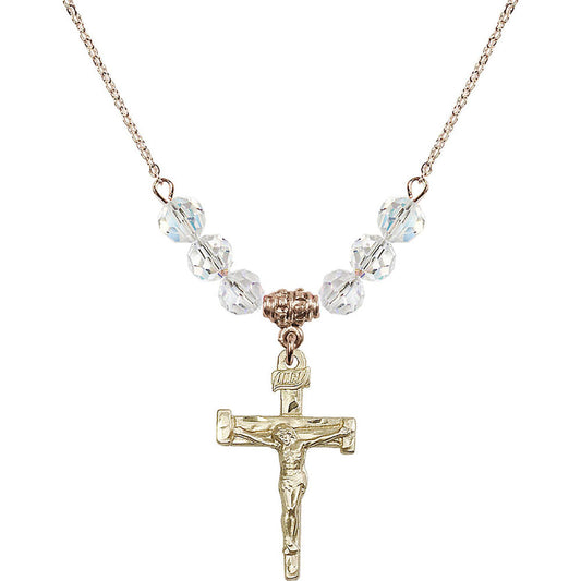 14kt Gold Filled Nail Crucifix Birthstone Necklace with Crystal Beads - 0073
