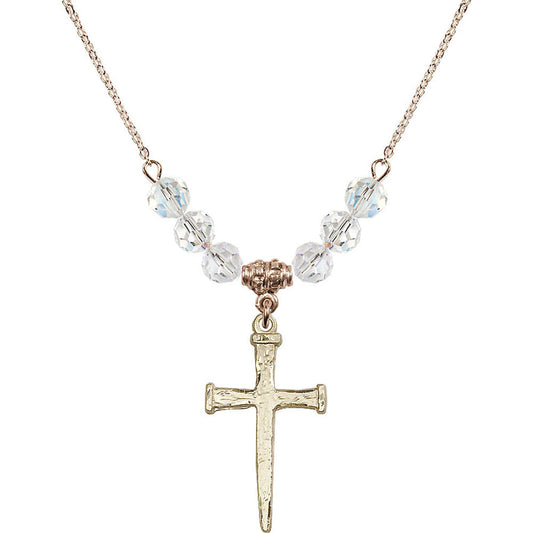 14kt Gold Filled Nail Cross Birthstone Necklace with Crystal Beads - 0085
