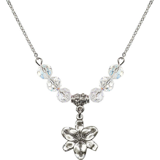 Sterling Silver Chastity Birthstone Necklace with Crystal Beads - 0088