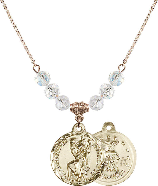 14kt Gold Filled Saint Christopher / Air Force Birthstone Necklace with Crystal Beads - 0192