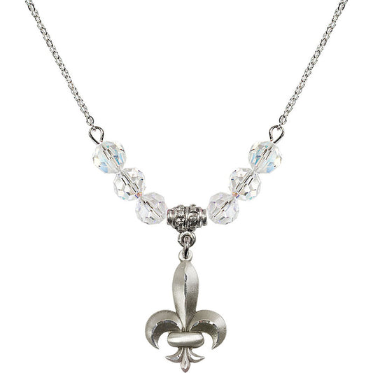 Sterling Silver Fleur de Lis Birthstone Necklace with Crystal Beads - 0294