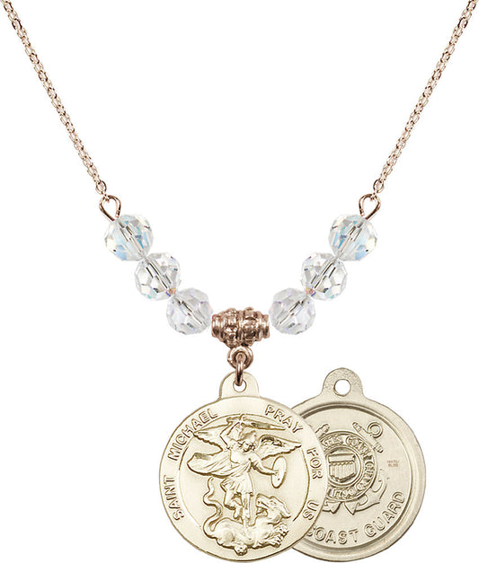 14kt Gold Filled Saint Michael / Coast Guard Birthstone Necklace with Crystal Beads - 0342
