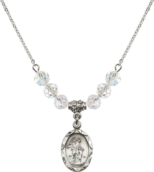 Sterling Silver Guardian Angel Birthstone Necklace with Crystal Beads - 0612