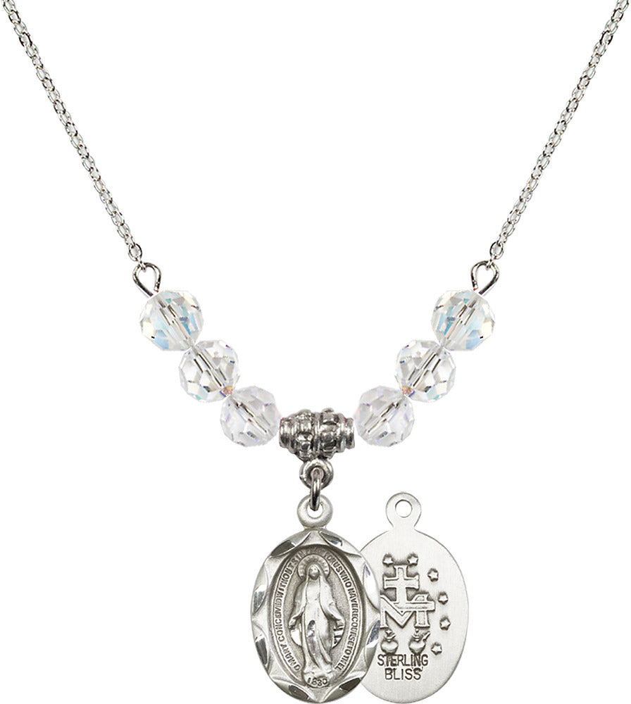Sterling Silver Miraculous Birthstone Necklace with Crystal Beads - 0612