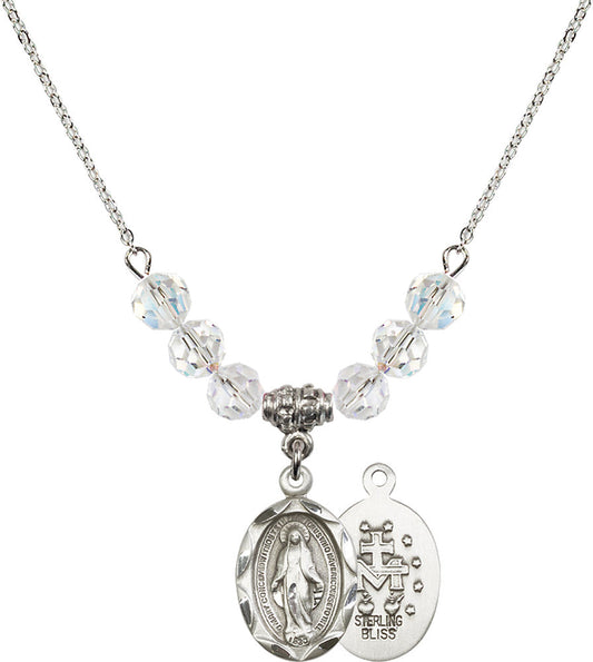 Sterling Silver Miraculous Birthstone Necklace with Crystal Beads - 0612