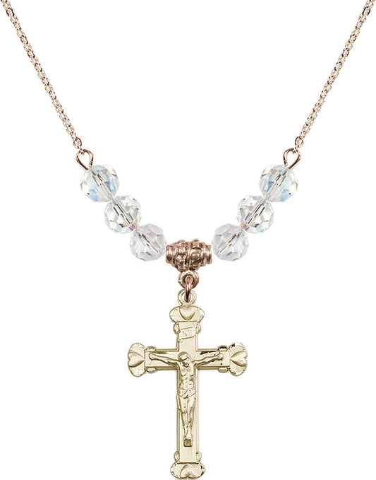 14kt Gold Filled Crucifix Birthstone Necklace with Crystal Beads - 0620