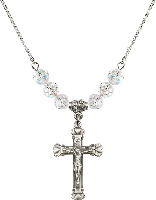 Sterling Silver Crucifix Birthstone Necklace with Crystal Beads - 0620