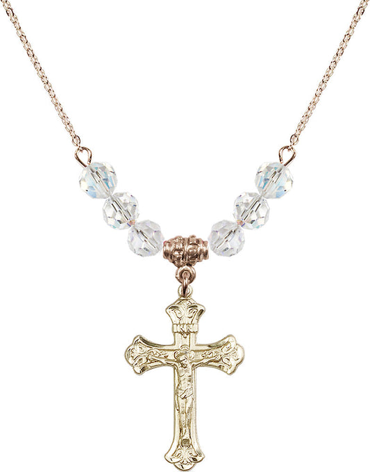 14kt Gold Filled Crucifix Birthstone Necklace with Crystal Beads - 0622