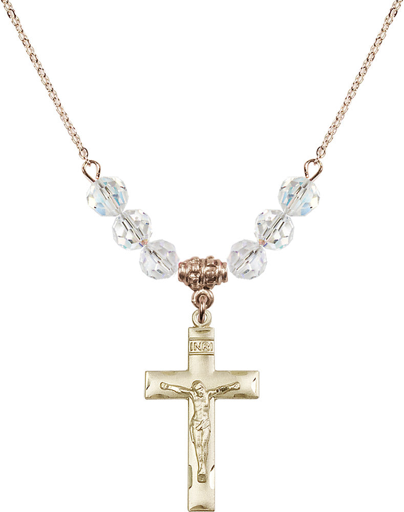 14kt Gold Filled Crucifix Birthstone Necklace with Crystal Beads - 0624