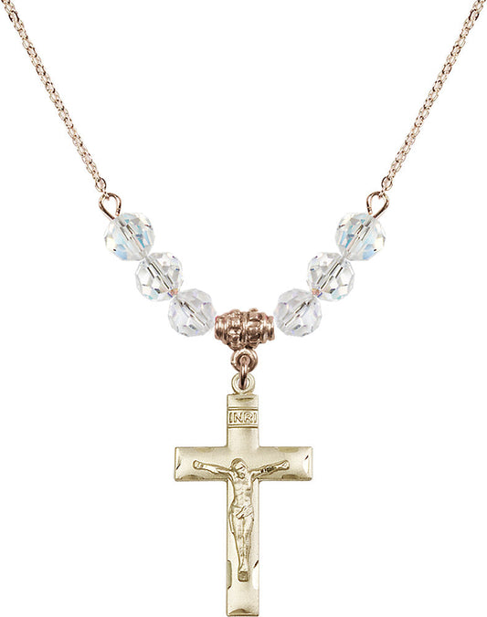 14kt Gold Filled Crucifix Birthstone Necklace with Crystal Beads - 0624