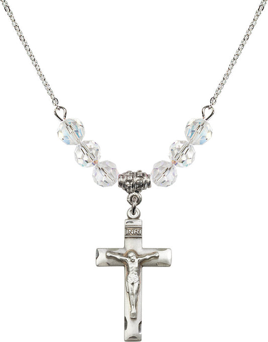 Sterling Silver Crucifix Birthstone Necklace with Crystal Beads - 0624