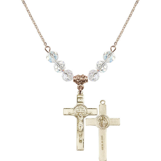 14kt Gold Filled Saint Benedict Crucifix Birthstone Necklace with Crystal Beads - 0625