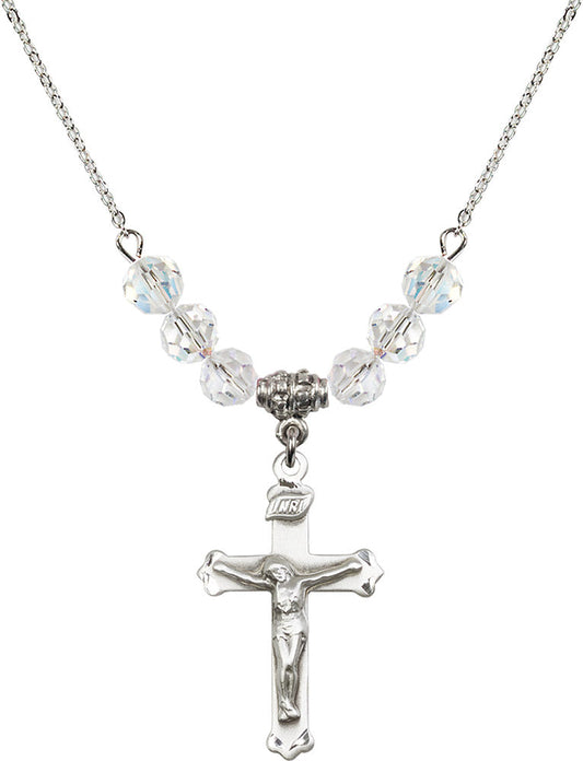 Sterling Silver Crucifix Birthstone Necklace with Crystal Beads - 0651