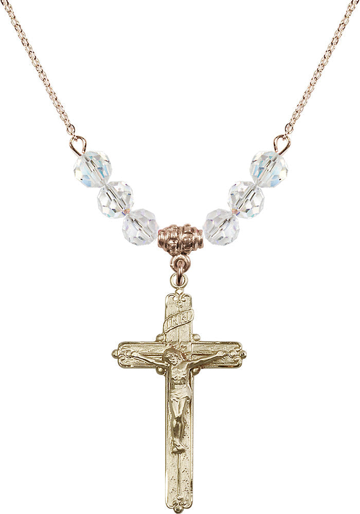 14kt Gold Filled Crucifix Birthstone Necklace with Crystal Beads - 0655
