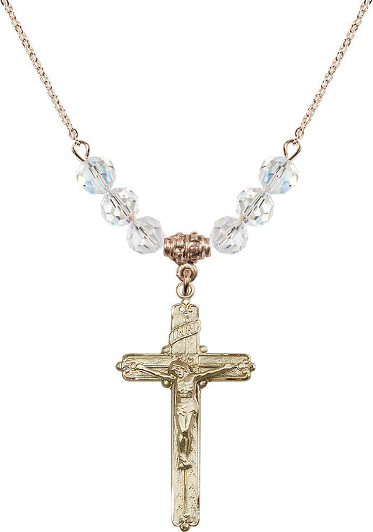 14kt Gold Filled Crucifix Birthstone Necklace with Crystal Beads - 0655