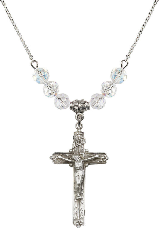 Sterling Silver Crucifix Birthstone Necklace with Crystal Beads - 0655