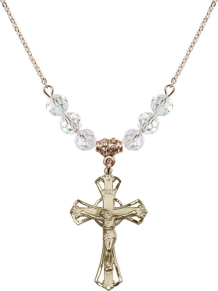 14kt Gold Filled Crucifix Birthstone Necklace with Crystal Beads - 0659