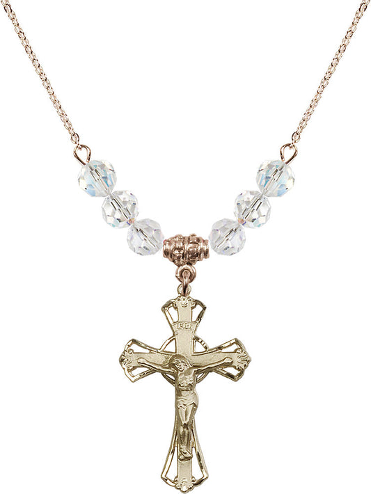 14kt Gold Filled Crucifix Birthstone Necklace with Crystal Beads - 0659