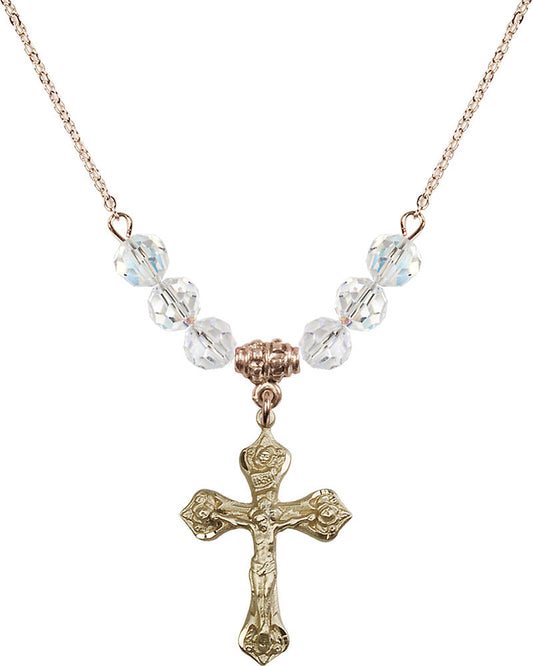 14kt Gold Filled Crucifix Birthstone Necklace with Crystal Beads - 0662