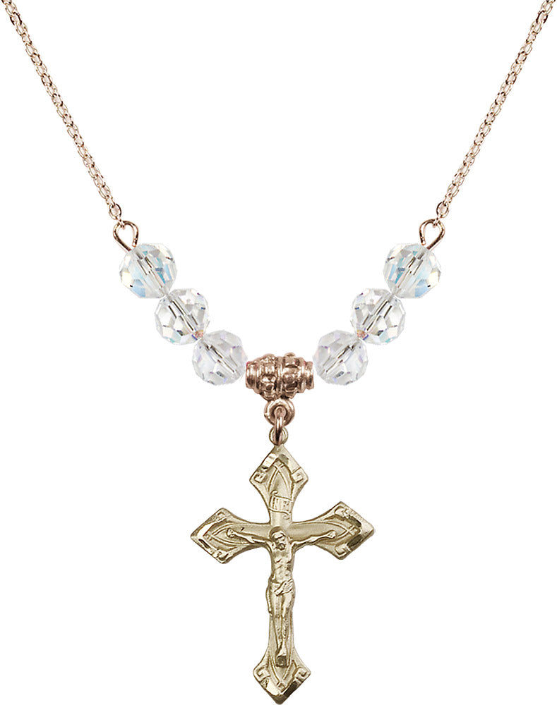 14kt Gold Filled Crucifix Birthstone Necklace with Crystal Beads - 0663