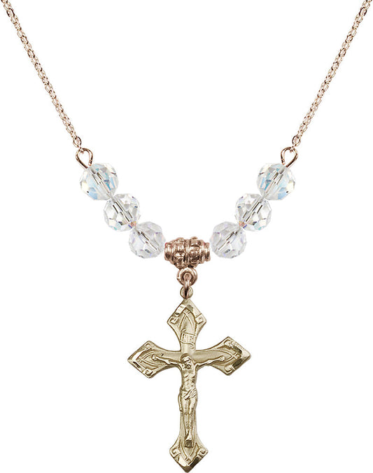 14kt Gold Filled Crucifix Birthstone Necklace with Crystal Beads - 0663