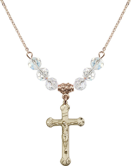 14kt Gold Filled Crucifix Birthstone Necklace with Crystal Beads - 0664