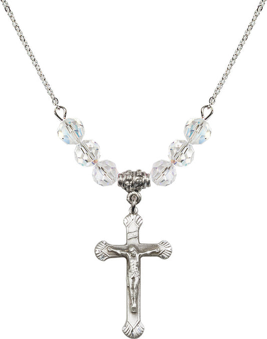 Sterling Silver Crucifix Birthstone Necklace with Crystal Beads - 0664