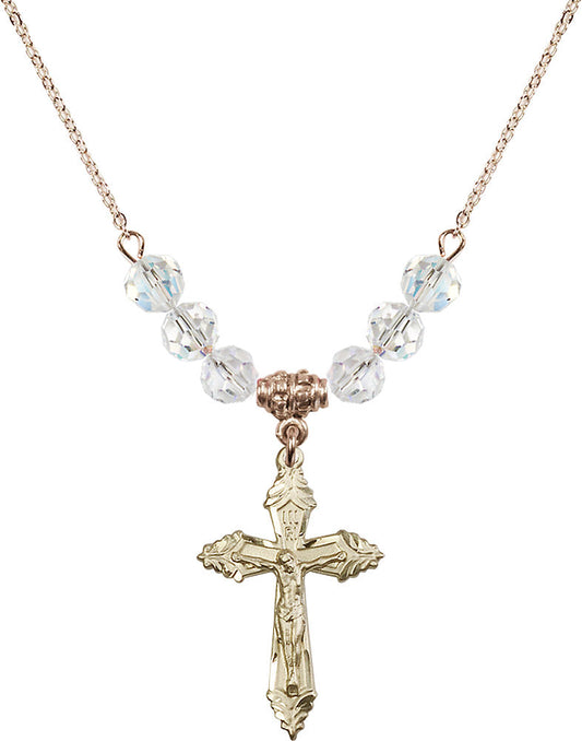 14kt Gold Filled Crucifix Birthstone Necklace with Crystal Beads - 0665