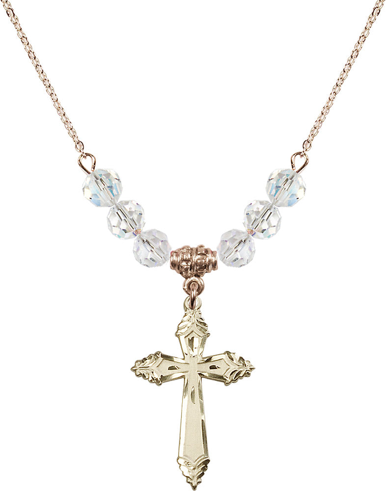 14kt Gold Filled Cross Birthstone Necklace with Crystal Beads - 0665