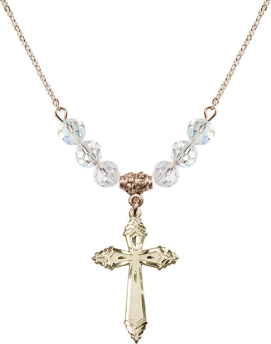 14kt Gold Filled Cross Birthstone Necklace with Crystal Beads - 0665