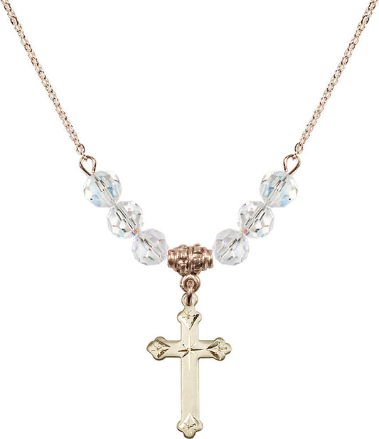 14kt Gold Filled Cross Birthstone Necklace with Crystal Beads - 0667