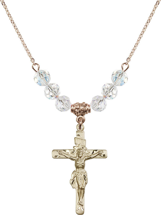 14kt Gold Filled Crucifix Birthstone Necklace with Crystal Beads - 0668