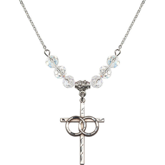 Sterling Silver Wedding Rings Cross Birthstone Necklace with Crystal Beads - 0671
